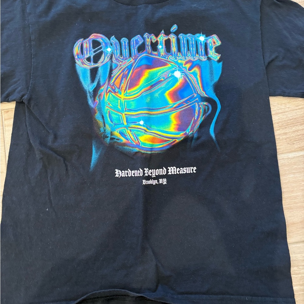 Overtime Black Graphic T-Shirt with Holographic Design